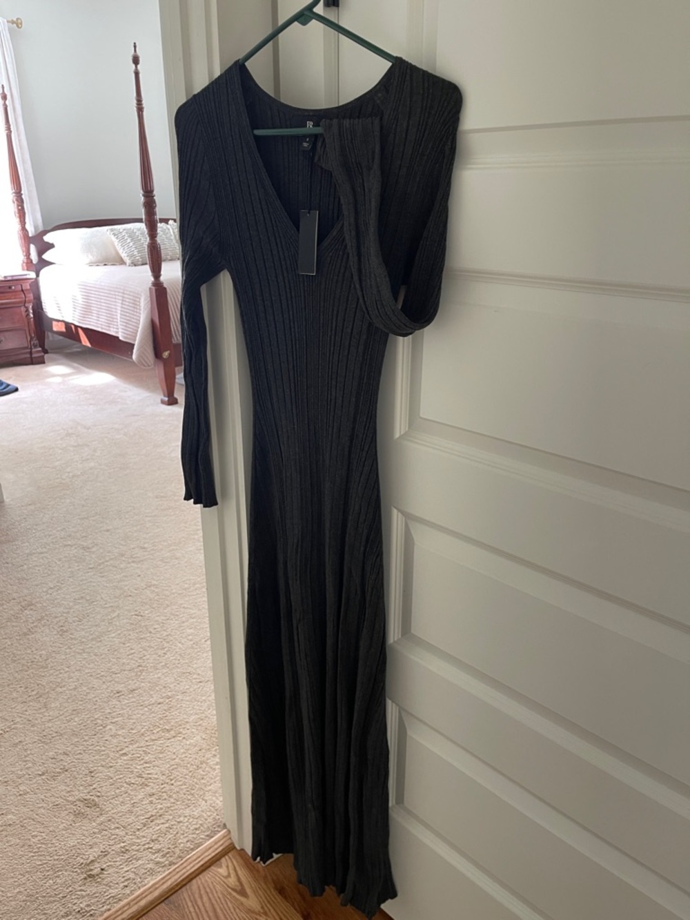 Black Ribbed Long Sleeve Maxi Dress